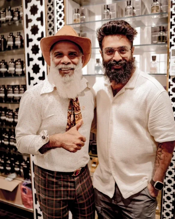 Althaf P Rasheed with a well-known perfumer at a perfume boutique in Dubai